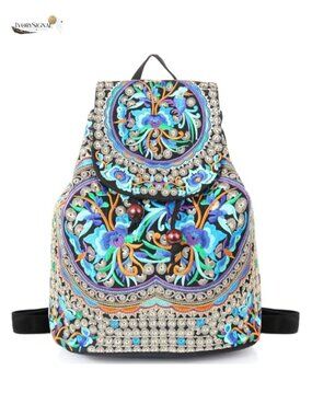 Embroidered Canvas Women's Backpack Daypack Handbag Travel Shoulder Bag